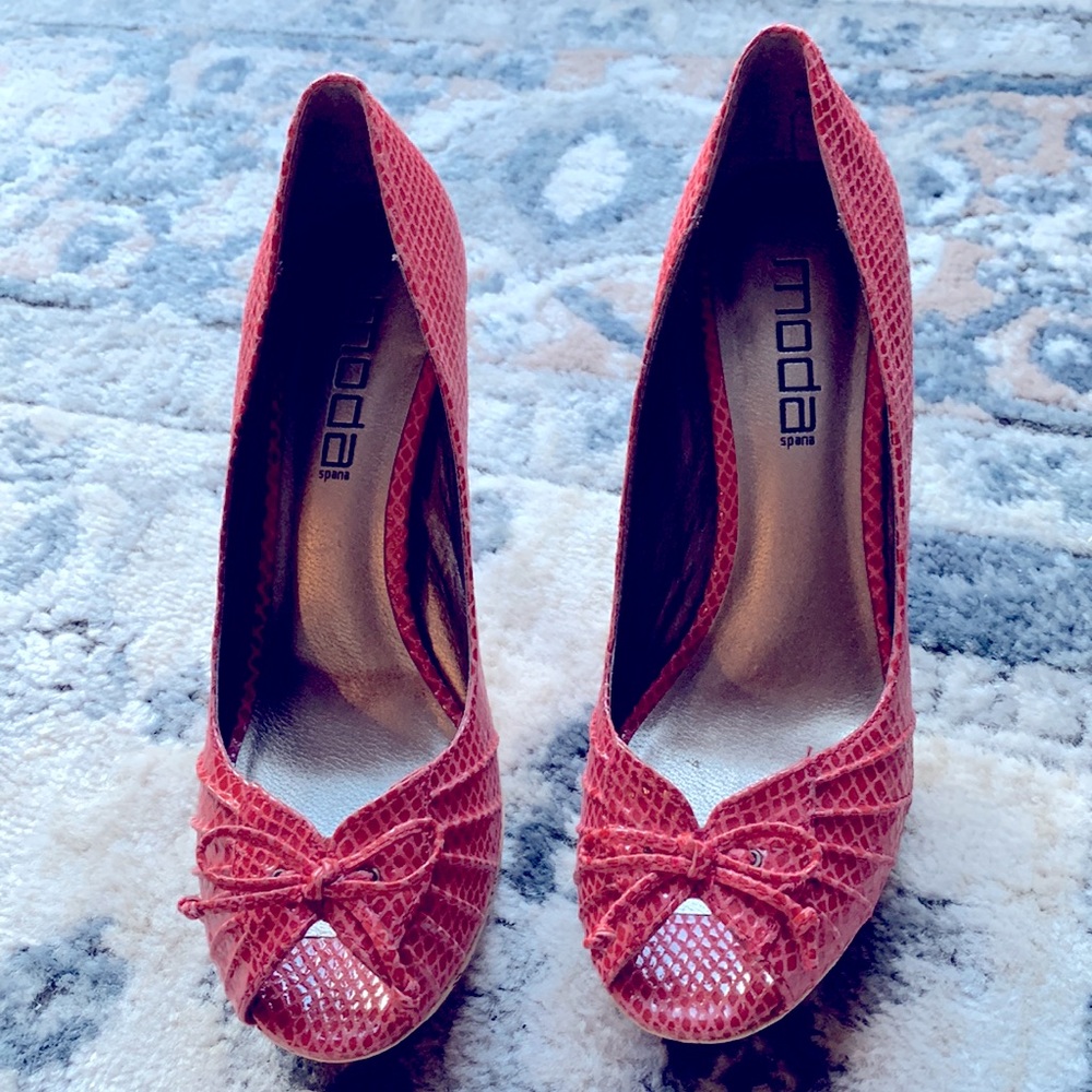 Sexy Coral Platform Peep Toe Pumps